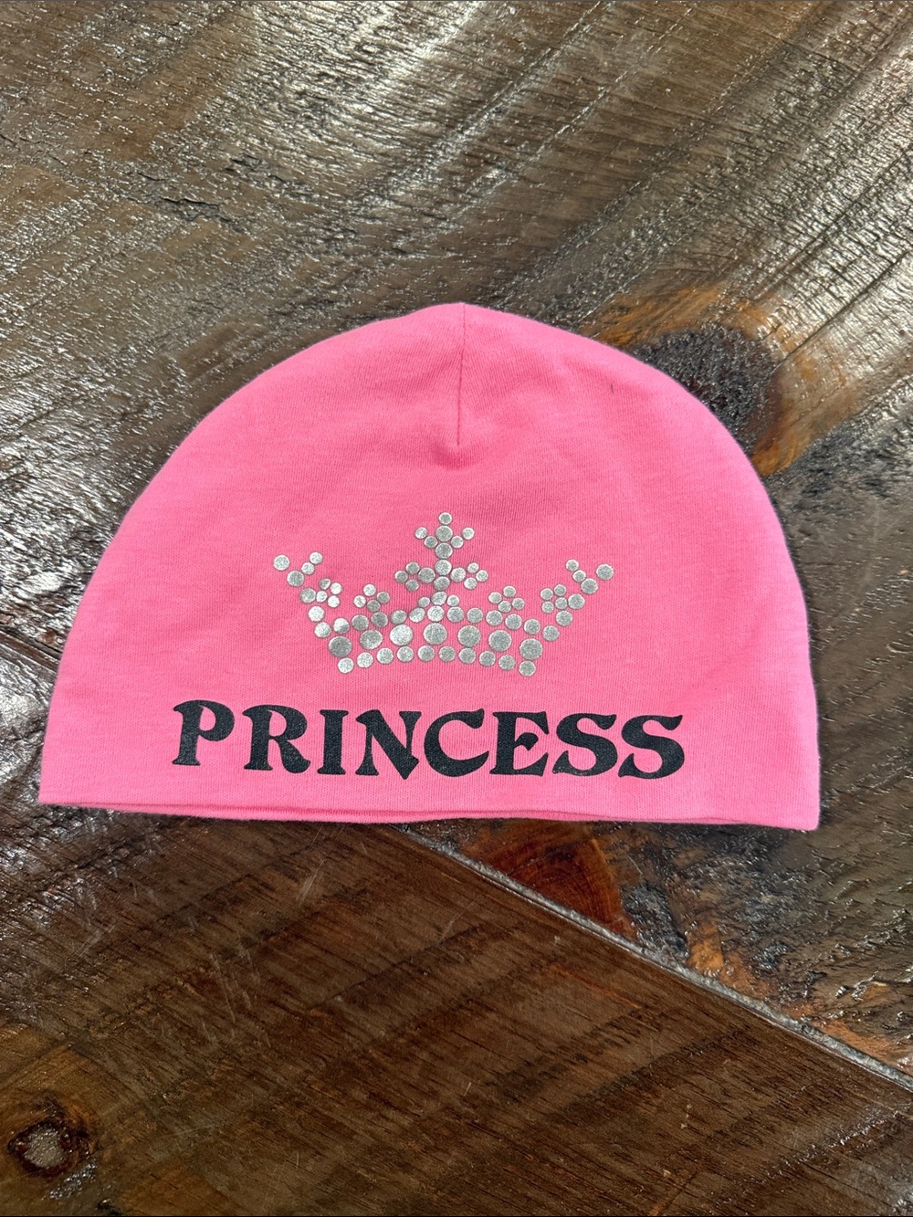 Pink "Princess" Kids Beanie Hat with Rhinestone Crown